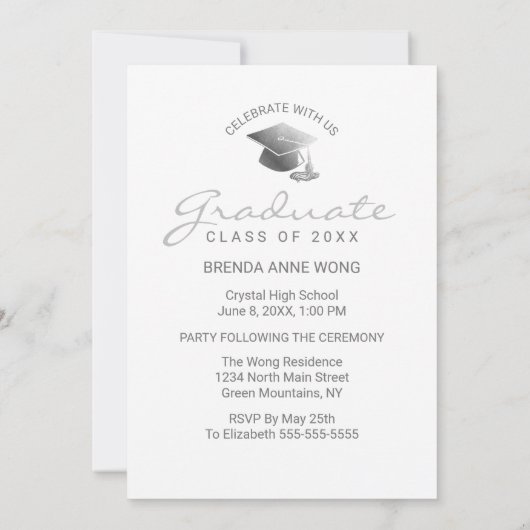 卒業グレイモダンスクリプトタイポグラフィ写真 案内状 (裏面)