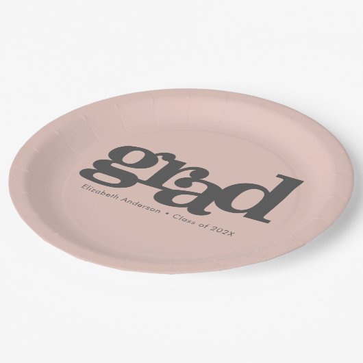 卒業グレーはっきりしたタイポグラフィ赤面ピンク ペーパープレート (アングル)