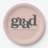 卒業グレーはっきりしたタイポグラフィ赤面ピンク ペーパープレート (正面)