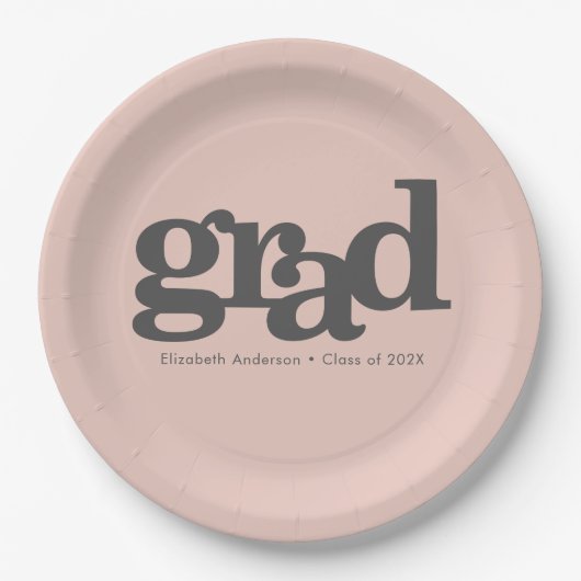 卒業グレーはっきりしたタイポグラフィ赤面ピンク ペーパープレート (正面)