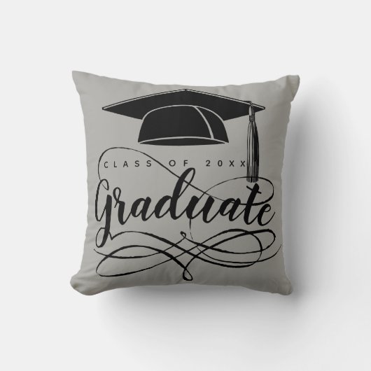 卒業グレーブラックスクリプトタイポグラフィグラッドキャップ クッション (正面)