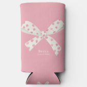 卒業コケットホワイト&ピンクボウパーソナライズされた スリム缶クーラー (正面)