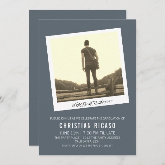 卒業コンテンポラリー前の写真をテーマにした 招待状 (正面/裏面)