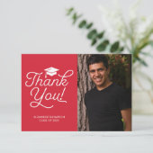 卒業サンキューカードシンプル – 写真、赤 招待状 (スタンド正面)