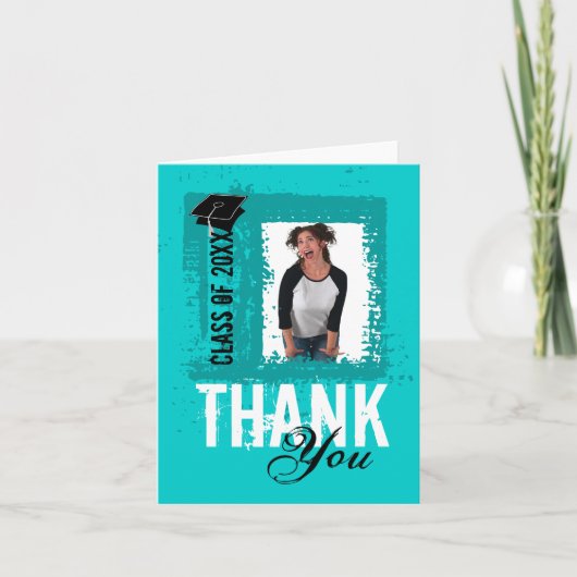 卒業サンキューカード追加写真ティール(緑がかった色) サンキューカード (正面)