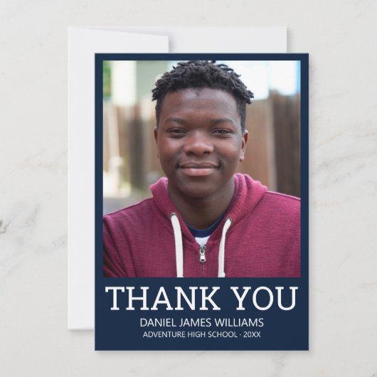 卒業サンキューシンプルフォトブルー サンキューカード (正面)