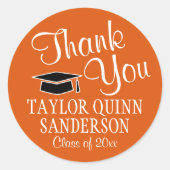 卒業サンキュースクリプトオレンジ黒と白 ラウンドシール (正面)