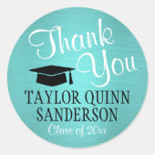 卒業サンキュースクリプトシックなブラシ付きティール（緑がかった色）ブルー ラウンドシール (正面)