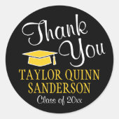 卒業サンキュースクリプトブラックと金ゴールドイエロー ラウンドシール (正面)