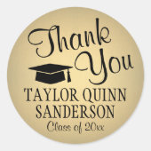 卒業サンキュースクリプトブラック&金ゴールドフォイルフェイク ラウンドシール (正面)