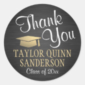 卒業サンキュースクリプトブラッシュブラックと金ゴールド ラウンドシール (正面)