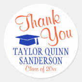 卒業サンキュースクリプトモダンオレンジと青 ラウンドシール (正面)
