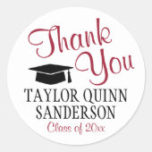 卒業サンキュースクリプトレッドモダン白黒 ラウンドシール (正面)