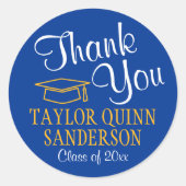 卒業サンキュースクリプト王室のブルー金ゴールド黄色 ラウンドシール (正面)