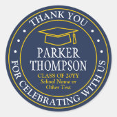 卒業サンキューネイビーエレガントルブルー金ゴールドイエロー ラウンドシール (正面)