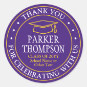 卒業サンキューパープルエレガント金ゴールドイエロー ラウンドシール (正面)