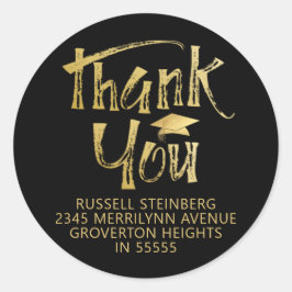 卒業サンキューフェイク金ゴールドブラシストロークキャップ ラウンドシール