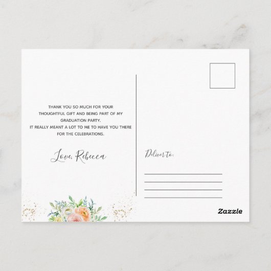 卒業サンキューフォトポストカードフローラ金ゴールド ポストカード (裏面)