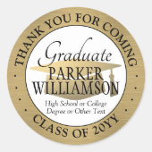 卒業サンキューブラシ金ゴールド白黒 ラウンドシール (正面)