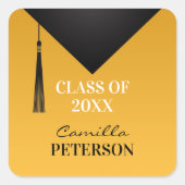 卒業サンキューブラックハットタッセルステッカー スクエアシール (正面)