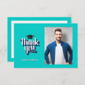 卒業サンキューブルーフォトノートカード 招待状 (正面/裏面)