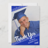 卒業サンキューブルー王室のブラシスクリプト写真 招待状 (正面)