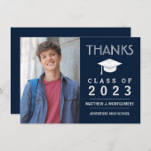 卒業サンキューモダンフォトブルー サンキューカード (正面/裏面)