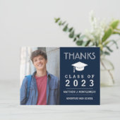 卒業サンキューモダンフォトブルー サンキューカード (スタンド正面)