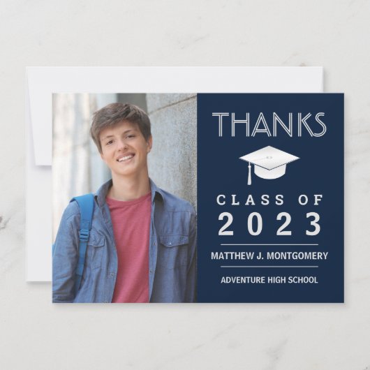 卒業サンキューモダンフォトブルー サンキューカード (正面)