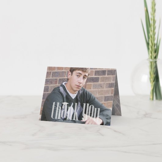 卒業サンキューモダン2枚の写真タイポグラフィ サンキューカード (正面)