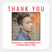 卒業サンキューレッドブラックカスタム写真 スクエアシール (正面)