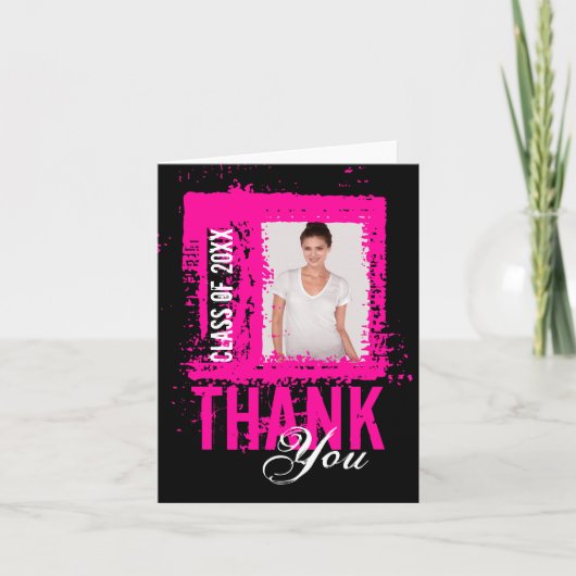 卒業サンキュー空白のカード追加フォトピンク サンキューカード (正面)
