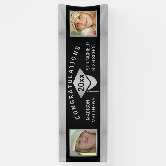 卒業シックなシルバーおめでとうの写真 横断幕 (縦)