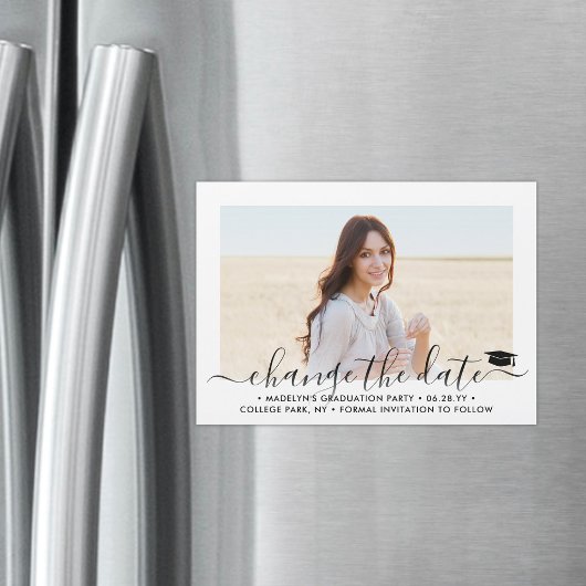 卒業シックな写真延期の日付の変更 マグネット招待状