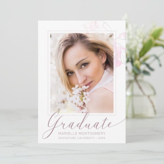 卒業シックほこりっぽいバラスクリプトフローラ写真 案内状 (スタンド正面)