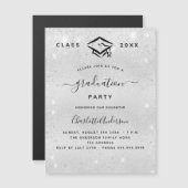 卒業シルバーグリッターモダン贅沢 マグネット招待状 (正面/裏面)