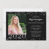 卒業シルバーグリッター紙吹雪ブラック 招待状 (正面)