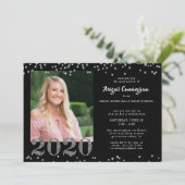 卒業シルバーグリッター紙吹雪ブラック 招待状 (スタンド正面)