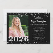 卒業シルバーグリッター紙吹雪ブラック 招待状 (正面)