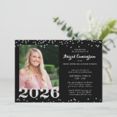 卒業シルバーグリッター紙吹雪ブラック 招待状 (スタンド正面)