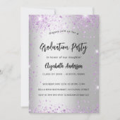 卒業シルバーバイオレットパープルスパークルラグジュアリー 招待状 (正面)