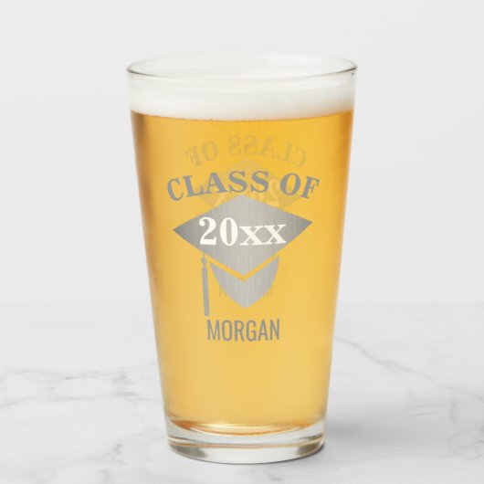 卒業シルバーモルタルボードタッセルおもしろい懇親会 タンブラーグラス (ドリンク正面)