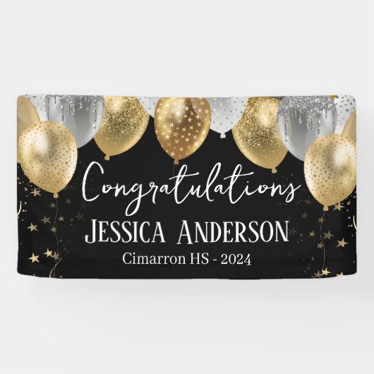 卒業シルバー金ゴールド吹き出しバナー 横断幕 (横)