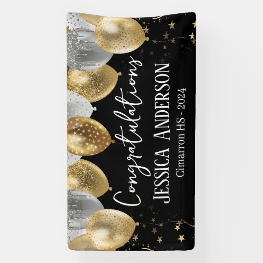 卒業シルバー金ゴールド吹き出しバナー 横断幕 (縦)