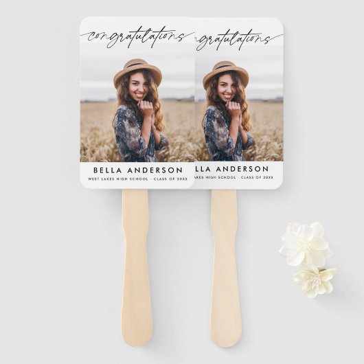 卒業シンプルのスクリプト写真 ハンドファン (正面&裏面)