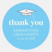 卒業シンプルサンキューミニマリストライトブルー ラウンドシール (正面)