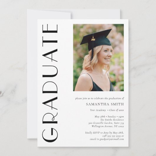 卒業シンプルタイポグラフィモダン卒業会 招待状 (正面)