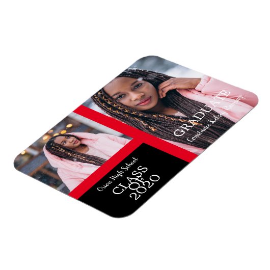 卒業シンプル後の写真2枚を赤で卒業 マグネット (左側)