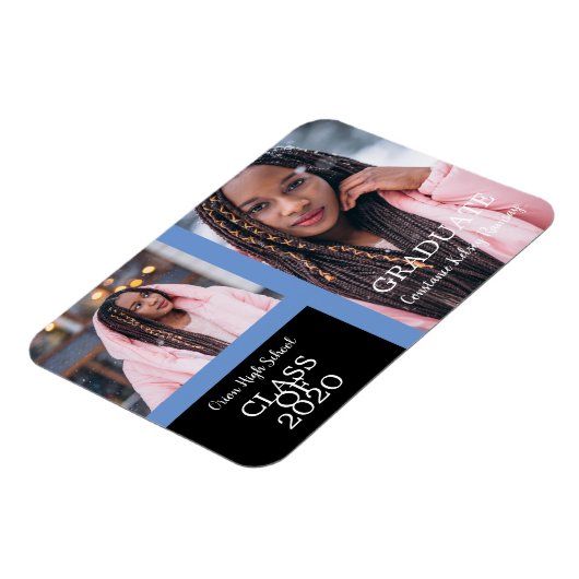 卒業シンプル2枚の写真ブルーで卒業 マグネット (左側)