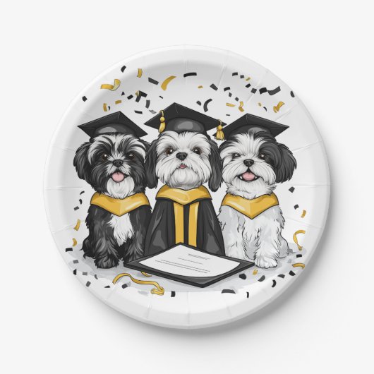 卒業シーズー（犬）Tzu Dogs ペーパープレート (正面)